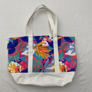 J Crew Canvas Tote Bag Tropical Leaf Print Beach Purse Handbag Resort